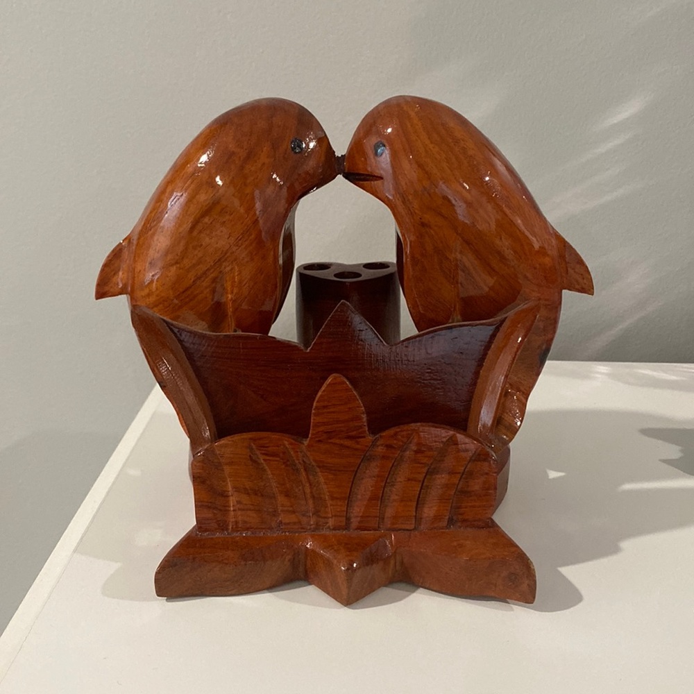 Wooden Dolphin card and pen holder